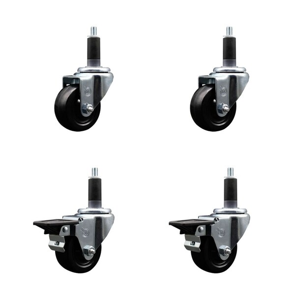 Service Caster 3'' Soft Rubber Wheel Swivel 1-1/8'' Expanding Stem Caster Set 2 Brakes, 4PK SCC-EX20S314-SRS-2-PLB-2-118 - main